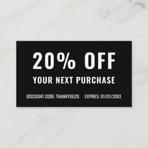 Carte De Réduction Noir Blanc Élégant Simple Business Promo Loyauté