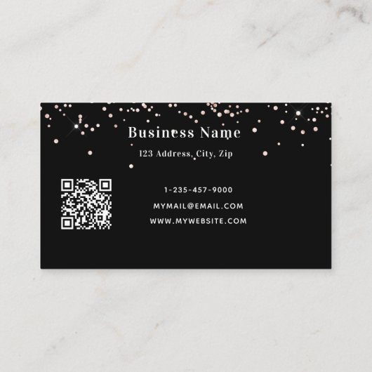 Carte De Réduction Noir blush rose or code qr entreprise (Dos)