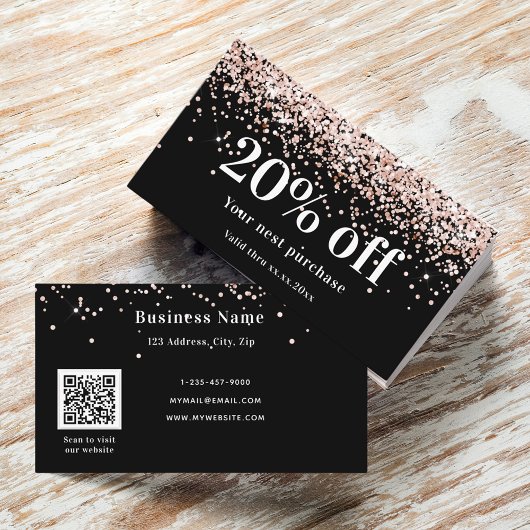 Carte De Réduction Noir blush rose or code qr entreprise