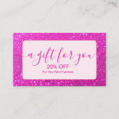 Carte De Réduction Paillettes Rose Chaud Élégant Chic (Devant)