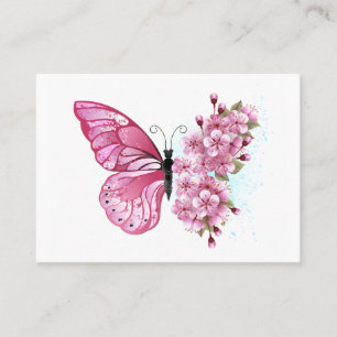 Carte De Réduction Papillon à fleurs avec Sakura rose