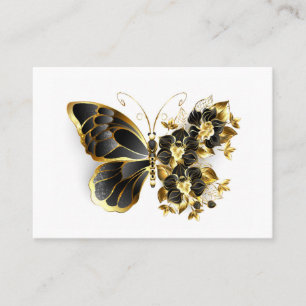 Carte De Réduction Papillon à fleurs d'or avec orchidée noire