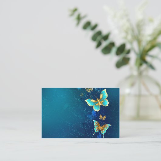 Carte De Réduction Papillons d'or sur un Arrière - plan bleu (Debout devant)
