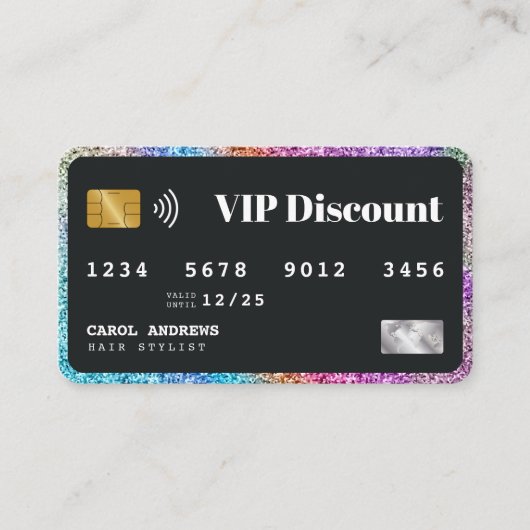 Carte De Réduction Parties scintillant arc-en-ciel moderne coiffeur n (Devant)