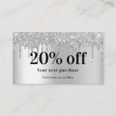 Carte De Réduction Parties scintillant argent goutte à l'élégante ent (Devant)