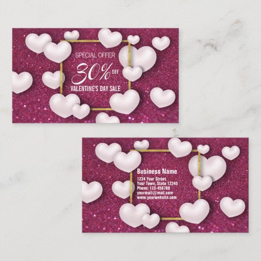 Carte De Réduction Parties scintillant des Coeurs blancs de la Saint- (Devant / Derrière)