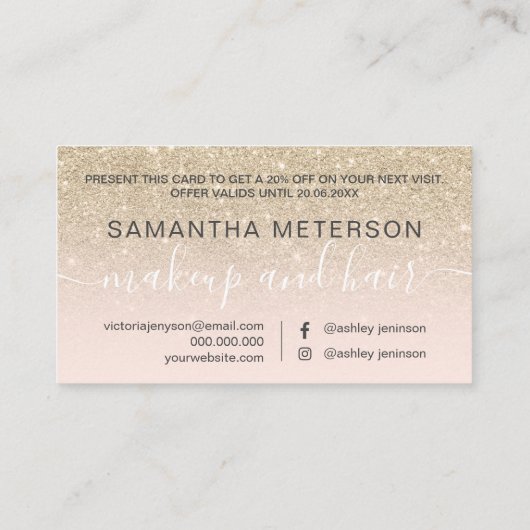 Carte De Réduction Parties scintillant d'or clair moderne blush ombre (Dos)