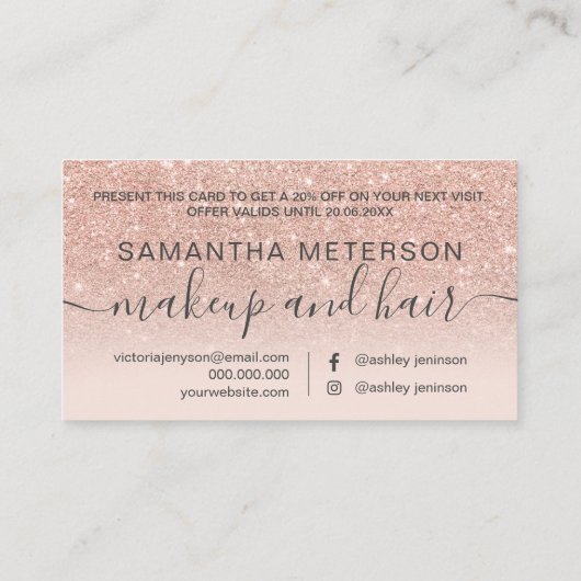 Carte De Réduction Parties scintillant d'or rose moderne blush ombre (Dos)