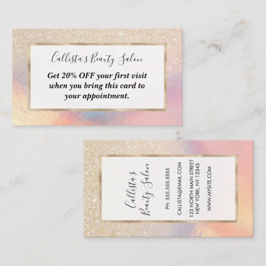 Carte De Réduction Parties scintillant Or Chic Iridescente Holographi (Devant / Derrière)