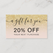 Carte De Réduction Parties scintillant or chic moderne blush ombre pr (Devant)