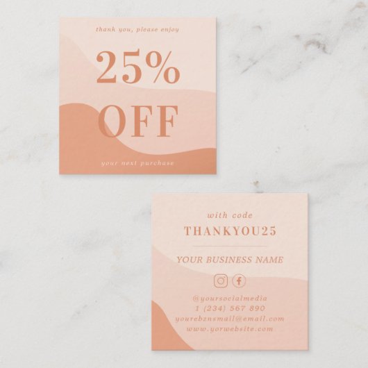 Carte De Réduction Peach Pink Waves Audacieuse Typographie Petite ent (Devant / Derrière)