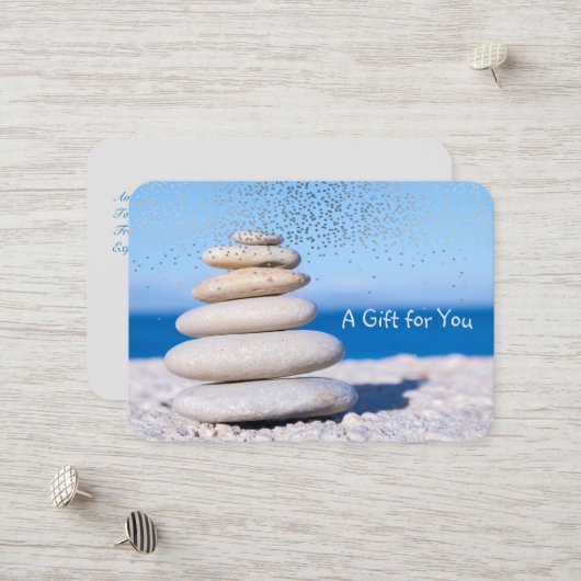 Carte De Réduction Pierres Zen, Océan, Confetti, Spa, Massage (Devant/Arrière en situation)