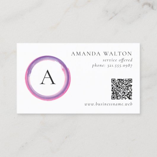 Carte De Réduction Pink and Purple Monogram QR Code Modern (Dos)