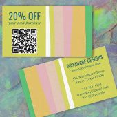 Carte De Réduction Pink Green Gold Minimale Grilles Simple QR CODE