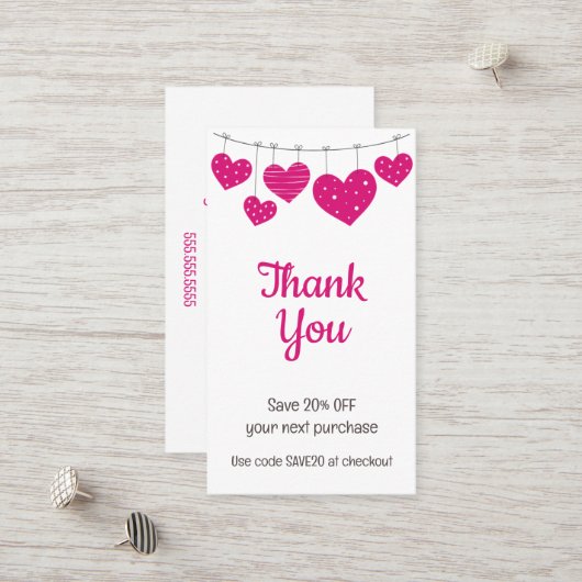 Carte de réduction Pink Heart Garland (Devant/Arrière en situation)