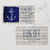 Carte De Réduction plage chic bois nautique marine bleu ancre (Devant / Derrière)