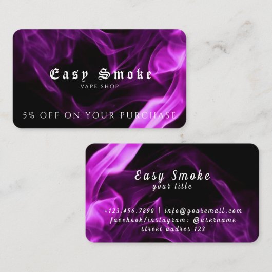 Carte de réduction professionnelle Vape Shop (Devant / Derrière)