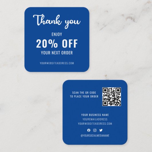 Carte De Réduction Promo de fidélité d'affaires élégant QR Code Bleu  (Devant / Derrière)