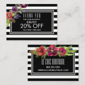 Carte De Réduction Remise de vacances de fleurs et de rayures (Devant / Derrière)