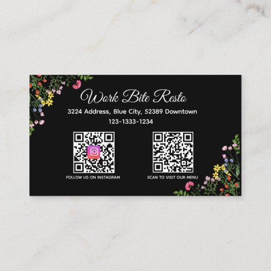Carte De Réduction Restaurant moderne fleur sauvage Qr Code Menu et (Dos)
