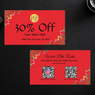 Carte De Réduction Restaurant moderne fleur sauvage Qr Code Menu et