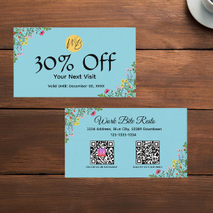 Carte De Réduction Restaurant moderne fleur sauvage Qr Code Menu et