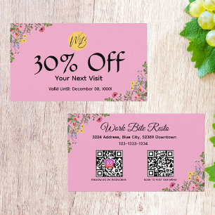 Carte De Réduction Restaurant moderne fleur sauvage Qr Code Menu et