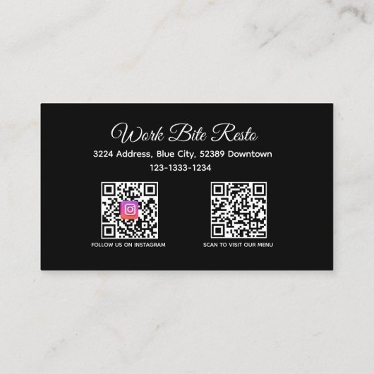 Carte De Réduction Restaurant noir et blanc Qr Code Menu et (Dos)