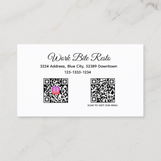 Carte De Réduction Restaurant noir et blanc Qr Code Menu et (Dos)
