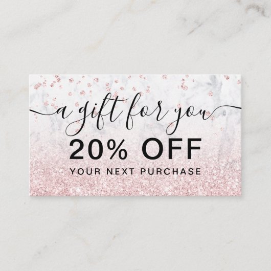 Carte De Réduction rose en or parties scintillant en marbre brillant  (Devant)