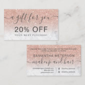 Carte De Réduction rose moderne or parties scintillant marbre profess (Devant / Derrière)