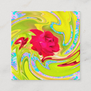 Carte De Réduction Rose rouge abstraite sur tourbillon jaune et aqua