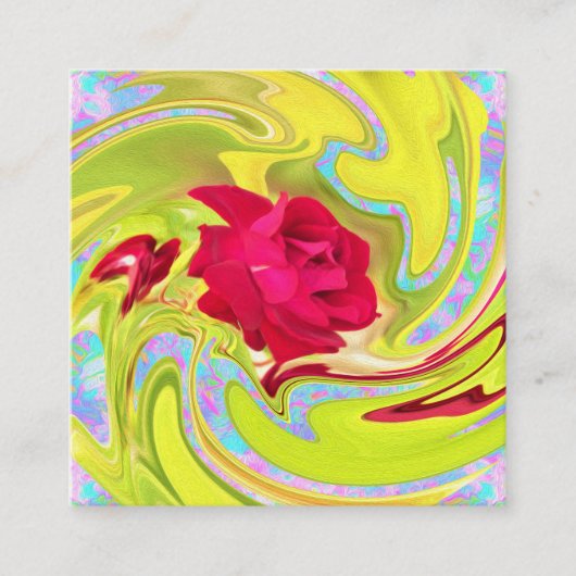 Carte De Réduction Rose rouge Abstraite sur Yellow et Aqua Swirl (Devant)