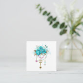 Carte De Réduction Roses turquoise avec touches (Debout devant)