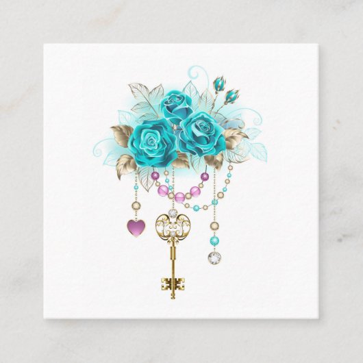 Carte De Réduction Roses turquoise avec touches (Devant)