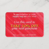 Carte de réduction rouge frappante (Dos)