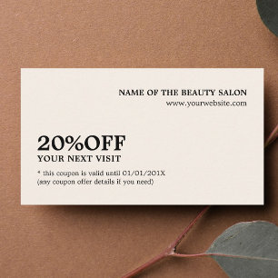 Carte De Réduction Salon de beauté écru blanc minimaliste élégant ave
