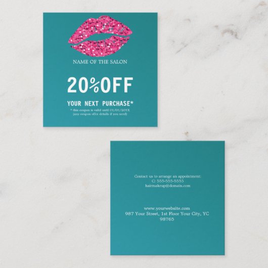 Carte de réduction Salon de beauté Lèvres vertes t (Devant / Derrière)