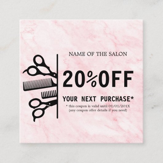 Carte De Réduction Salon de beauté Pink Marble (Devant)