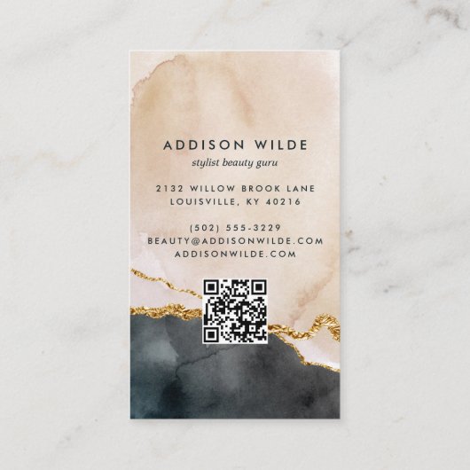 Carte De Réduction Script Aquarelle rose Noir Marque Or (Dos)