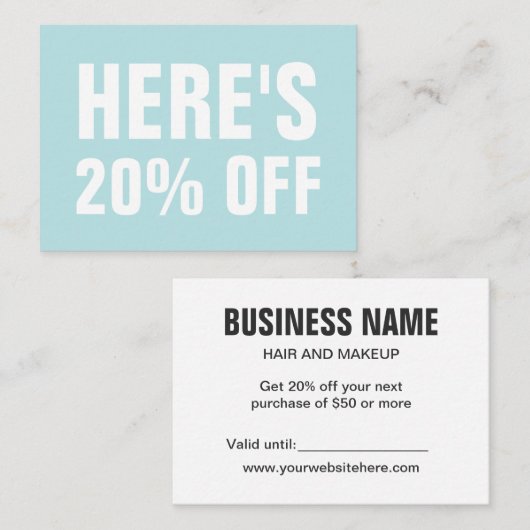 Carte de réduction simple et tendance bleue pastel (Devant / Derrière)