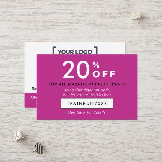 Carte De Réduction Simple Moderne Code Promo Magenta Logo QR (Devant/Arrière en situation)
