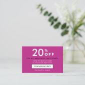 Carte De Réduction Simple Moderne Code Promo Magenta Logo QR (Debout devant)