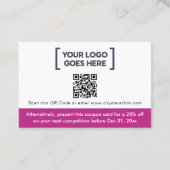 Carte De Réduction Simple Moderne Code Promo Magenta Logo QR (Dos)