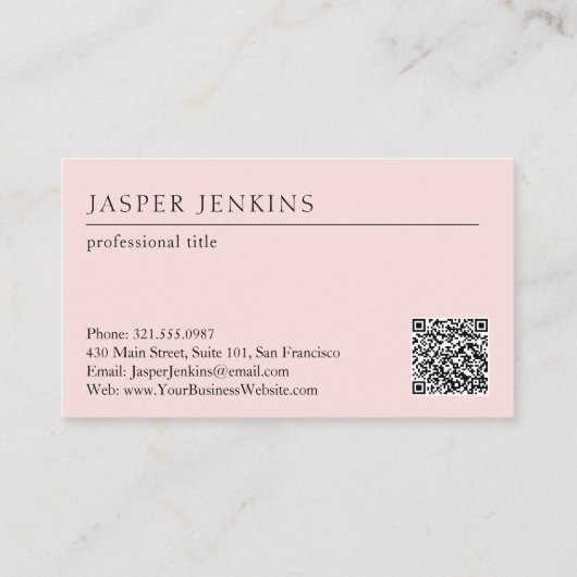 Carte De Réduction Simple rose élégant professionnel QR Code moderne (Dos)