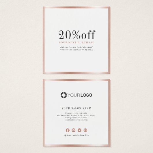 Carte de réduction simple rose moderne (Devant & derrière)