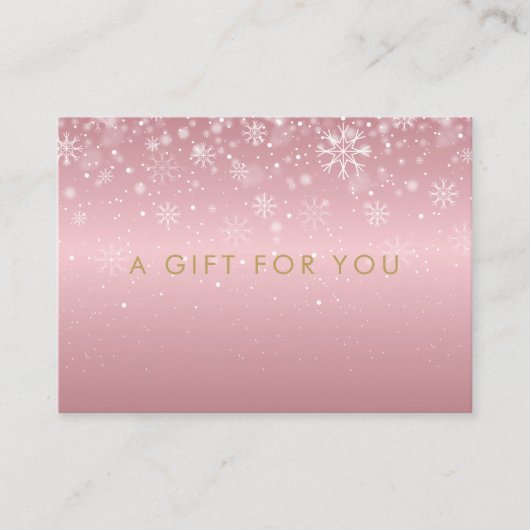 Carte De Réduction Snowflakes Rose Gold Holiday Gift Certificate (Devant)
