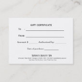 Carte De Réduction Spa de beauté - Un cadeau pour vous (Dos)