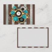 Carte De Réduction Steampunk Clock and Turquoise Roses on Striped (Devant / Derrière)