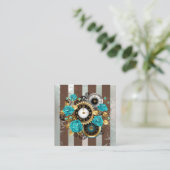 Carte De Réduction Steampunk Clock and Turquoise Roses on Striped (Debout devant)